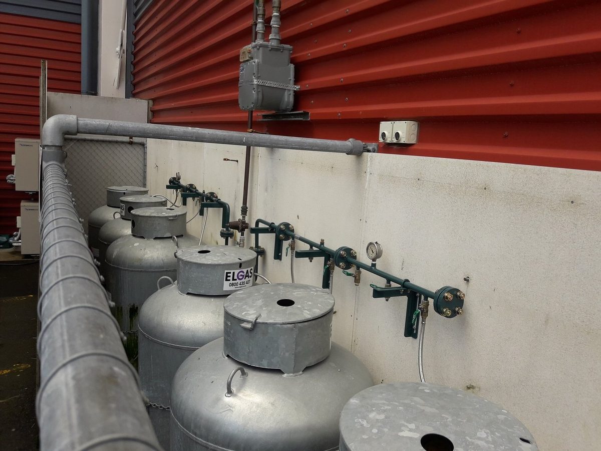 Gas cylinder bank installed by Plumbtech Waikato